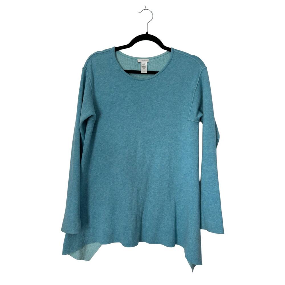 J Jill Reversible Sweater Size XS Blue Sharkbite Hem Cotton Blend Asymmetrical